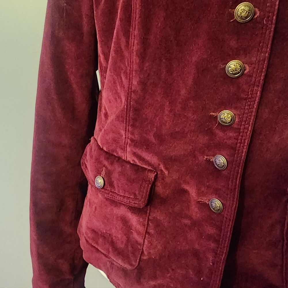 Gadzooks Burgundy Velvet Women's Blazer Military Jacket Size Large - Picture 5 of 11